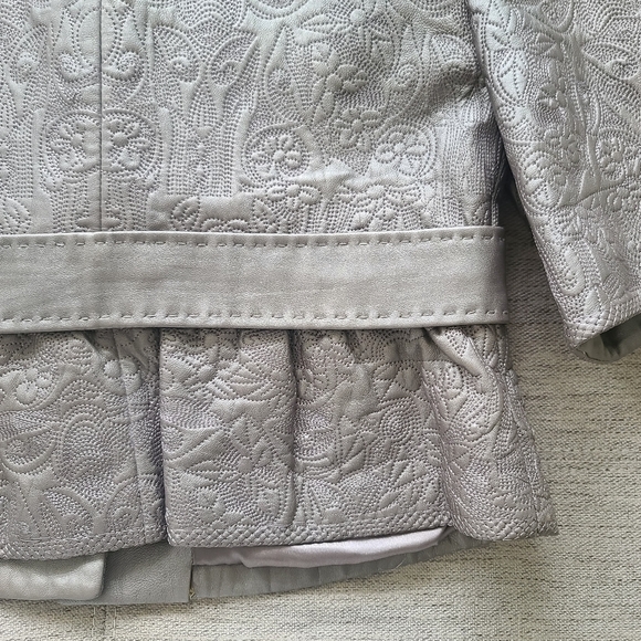 Peter Nygard Leather Crystal Snap Front Pewter Crop Jacket Sz 4 - Picture 7 of 13